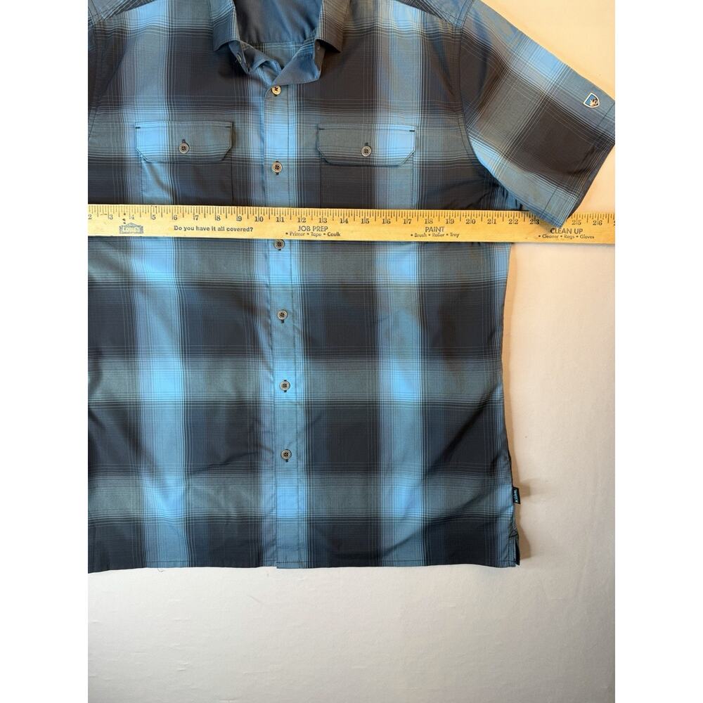 KUHL Mens Medium Blue Plaid Short Sleeve Metal Button Up Shirt - Picture 5 of 8